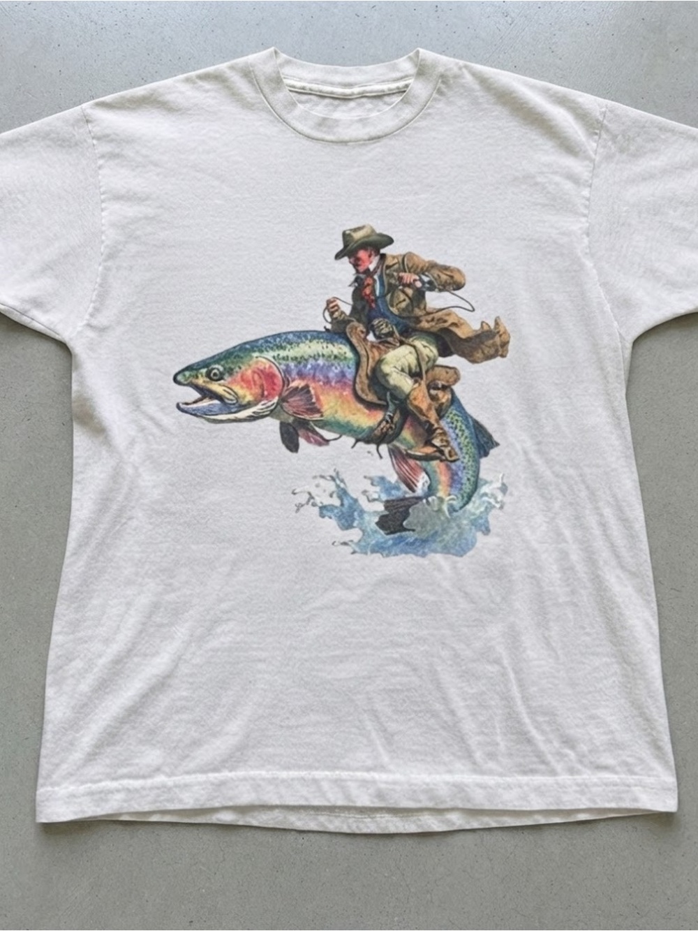 White Fishing Graphic Gildan T-Shirt with Rainbow Trout Design